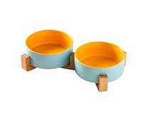 Ceramic Cat Bowl Set, Raised Cat Bowls with Non-Slip Bamboo Stand, Cat Food and Water Bowl Set, Double Cat Feeding Bowls, Pet Dishes for Cats and Small Dogs