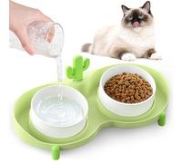 Ceramic Cat Bowl Set - Whisker Friendly Anti-Vomiting, Silicone Can Opener, No-Spill Food Water Bowl for Cats Small Dogs