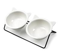 Ceramic Cat Bowl Set with 15° Slant Bowl for Cats - Protects the Cervical Spine