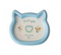 ＡＷＨＡＯ Ceramic Cat Bowl Wide Shallow Shape Cat Food Dish Dishwasher Pet Water Bowl for Kittens, Cats, Feeding, Blue Cat Ear Dish