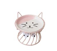 Ceramic Cat Bowl with Metal Stand, Cat Food Bowl, Anti-cervical Spondylosis Anti-overturn Cat Food Bowl, Feeder Bowl, Food and Water Feeding Bowls for Cats and Small dogs (Pink)