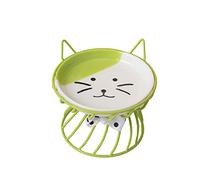 Ceramic Cat Bowl with Metal Stand, Cat Food Bowl, Anti-cervical Spondylosis Anti-overturn Cat Food Bowl, Feeder Bowl, Food and Water Feeding Bowls for Cats and Small dogs (Green)