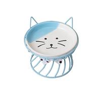 Ceramic Cat Bowl with Metal Stand, Cat Food Bowl, Anti-cervical Spondylosis Anti-overturn Cat Food Bowl, Feeder Bowl, Food and Water Feeding Bowls for Cats and Small dogs (Blue)