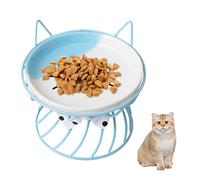 Ceramic Cat Bowl with Metal Stand, Raised Cat Bowl, Anti-Tilt Cat Feeding Station, Cat Bowl, Raised Cat Food Bowl, Anti-Cervical Spondylosis Feeding Bowl (Blue)