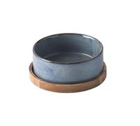 Ceramic Cat Bowl with Wood Tray, Elevated Pet Feeder | Pet tableware, 400ml 13cm or 850ml 15.5cm, light orchid glaze, red flower glaze(Red,13cm 400ML)