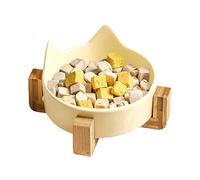 Ceramic Cat Bowls - Anti-Fall Dog Food Bowl, Spill-Proof Dog Cat Feeding Dish, Cute Cats Ear Water Bowl with Wooden Stand | Pet Supplies for Indoor Cats Puppies Small Dogs Feeding Drinking Home Use