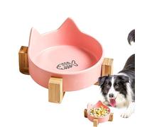 Ceramic Cat Bowls, Anti-Fall Spill-Proof Pet Feeder, Durable Food & Water Bowl With Wooden Stand, Cat Ear Design, Ideal For Cats & Dogs, Stylish &Feeding Dish, 6.1x6.1x1.69 Inc