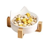 Ceramic Cat Bowls, Anti-Fall Spill-Proof Pet Feeder, Food & Water Bowl with Wooden Stand, Cat Ear Design, Ideal for Cats & Dogs, Stylish & Feeding Dish, 6.1x6.1x1.69 Inc