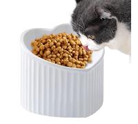 Ceramic Cat Bowls | Inclined Pet Food Feeding Dish - Elevated Heart Shape Slanted Cat Dish, Shallow Porcelain Pet Feeder for Small To Medium Cats