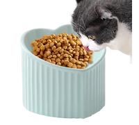 Ceramic Cat Bowls - Inclined Pet Water Feeding Bowl - Elevated Heart Shape Slanted Cat Dish, Shallow Porcelain Pet Feeder for Small To Medium Cats