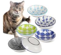 Ceramic Cat Bowls with Non-Slip Silicone Bottom,Prevent Whisker Fatigue,Reduce Mess,Wide Cat Bowls for Indoor Cats,6 Colorful Set for Daily Feeding Gift Choice (Classic)