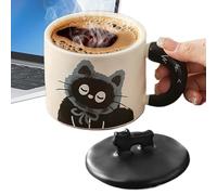 Ceramic Cat Coffee Mug, Sweet Cat Cup with Lid | Ceramic Coffee Mug, Engagement Coffee Mugs in Cartoon Cats Design to Keep The Worry,