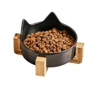 Ceramic Cat Dish | Multifunctional Dog Bowl | Spill-proof Dog Cat Bowls, Cat Feeding Bowl with Wooden Stand, Cute Cat Ear Pet Water Dish for Indoor Cats