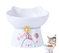 Ceramic Cat Feeder - Mustache Friendly Tall Bowl, Vomiting Prevention Platter, Cute Pet Tableware | Suitable for Indoor Domestic Cats, Kittens, Great for Reducing Spine Burden, Great for Bait and