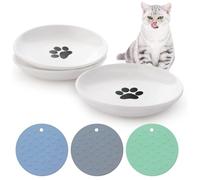 Ceramic Cat Feeding Plates: Shallow Cat Food Bowls For Stress-Free Whisker Relief, Includes Non-Slip Mats, Ideal For Kittens And Small Pets