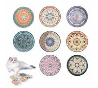 Ceramic Cat Food Bowl 8Pcs Shallow Cat Food Bowls 5.5'' Wide Shallow Cat Bowl 8.5 oz Boho Style Kitten Feeding Dishes 8 Colorful Cute Cat Dishes & Bowls Kitten Dishes for Kitten Puppies & Small Dogs