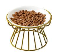 Ceramic Cat Food Bowl - Elevated Cat Food Bowl | No Spill Raised Ceramic Cat Food Bowl | Ceramic Cat Bowl with Metal Stand | Cat Bowl Raised Cat Food Bowl | Food & Water Shallow Cat Dish for Feeding