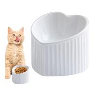 Ceramic Cat Food Bowl, Inclined Pet Water Feeding Bowl, Elevated Heart Shape Slanted Cat Dish, Shallow Porcelain Pet Feeder for Small to Medium Cats