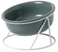 Ceramic Cat Food Bowl, Slanted Elevated Cat Bowl Prevent Backflow, Tilted Raised Cat Dog Bowls, Pet Supplies for Cat Dog(600ML,Dark Green)