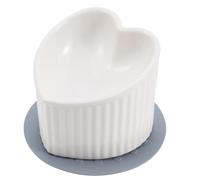 Ceramic cat food bowl,tilted 5.5-inch cats bowls with silicone anti slip pad,6 oz pet feed container (White)