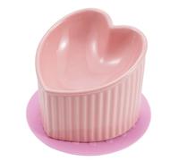 Ceramic cat food bowl,tilted 5.5-inch cats bowls with silicone anti slip pad,6 oz pet feed container (Pink)