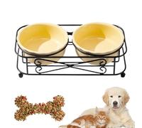 Ceramic Cat Food Bowl With Stand - Elevated Pet Feeding Dish For Small Dogs, Puppies & Kittens - Durable Indoor Outdoor Travel Bowl With Neck Protection & Stable Wrought Iron Base