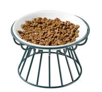 Ceramic Cat Litter Set - Raised Feeder and Water Bowl with Sturdy Metal Stand, Whisker Friendly Raised Flat Non Slip Feeder for Kittens and Adult Pets