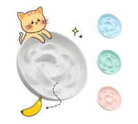 Ceramic Cat Slow Feeder Bowl - Pastel Series Cat Plate for Dry and Wet Food - Cute Maze Feeder Dish for Healthy Eating - Dishwasher Safe - 6.3''W x 1.2''H - 7 OZ - 7 OZ - Ivory White