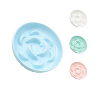 Ceramic Cat Slow Feeder Bowl - Pastel Series Cat Plate for Dry and Wet Food - Cute Maze Feeder Dish for Healthy Eating - Dishwasher Safe - 6.3''W x 1.2''H - 7 OZ - Pale Blue