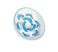 Ceramic Cat Slow Feeder Bowl - Vibrant Cat Plate for Dry Wet Food - Cute Maze Feeder Dish - Dishwasher Safe - 6.3''W x 1.2''H - 7 OZ - Blue