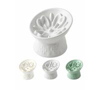 Ceramic Cat Slow Feeder, Elevated Dog Food Bowl Tilted Design, Slow Feeder Bowl no Black Chin, Four-Leaf Clover Shape for Dry and Wet Food, White
