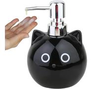 Ceramic Cat Soap Dispenser, 480ml Lotion/Shower Gel Bottle with Metal Pump, Cute Cartoon Animal Hand Sanitizer Bottle for Bathroom, Kitchen or Home Decoration (black)