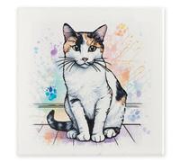 Ceramic Cat Tile Calico Cat Artwork Wall Decor 20 X 20Cm