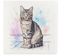Ceramic Cat Tile Tabby Cat Artwork Wall Decor 20 X 20Cm