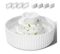 Ceramic Cat Water Fountain, 2.1L/70oz Porcelain Pet Drinking Dispenser with 4 Set Replacement Filter & Sponge, Automatic Dog Water Bowl with Ultra-Quiet Pump, Cat Feeding Watering Supplies(White)