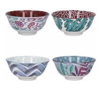 KitchenCraft Glazed Stoneware Bowl Set of 4, Exotic, 15.5 x 7.5 cm, Gift Boxed,Blue,Green,Pink