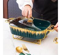 Ceramic Chafing Dish Buffet Server with Warming Tray for Parties and Events Green 2.3L