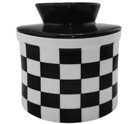 Ceramic Checkered Butter Keeper Holder Jar for Fresh Spreadable Butter, Orkim Le Creuset Water Seal Butter Crock Cup Holder with Lid and Water Line for Countertop, Round Butter Dish Saver Bowls
