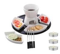 Ceramic Cheese Chocolate Fondue Set, Candle Heated Fondue Pot with 4 Stainless Steel Forks Dipping Dishes, for Cheese,Chocolate,Home and Party (with disc)
