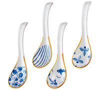Ceramic Chinese Soup Spoons, Retro Pattern Ramen Spoons For Various Soups, Enjoy Hassle-free Cleanup With Easy To Clean Spoons, 4PCS
