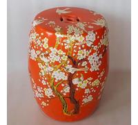 Ceramic Chinese-Style Drum Stool - Hand-Painted Glazed Garden Stool for Patio Porch Backyard Flower Stand Decorative Accent (Red A)