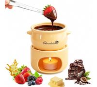 Ceramic Chocolate Cheese Fondue Pot Set Mini Butter Melting Warmer Mug | with Fork, Tea Light Heated Fruit Biscuits Dipping Bowl Set for Date Night Party Wedding Birthday Gift Dessert Dipping Cup