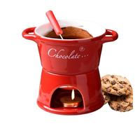 Ceramic Chocolate Fondue Mug, Chocolate Melting Cup with Candle, Tealight Heated Fondue Cup Multi-Purpose Butter Warmer Ideal Gifts for Birthday Date Night Wedding Party (Model-B-Red)