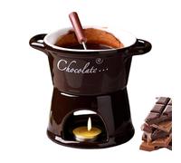 Ceramic Chocolate Fondue Mug, Chocolate Melting Cup with Candle, Tealight Heated Fondue Cup Multi-Purpose Butter Warmer Ideal Gifts for Birthday Date Night Wedding Party (Model-B-Brown)