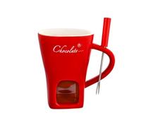 Ceramic Chocolate Fondue Mug - Melting Butter Pot with Fork, Cheese Warmer Cup, Butter Fondue Heated (Red, NO CANDLE) 0808