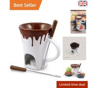 Ceramic Chocolate Fondue Mug Set - Tealight Heated, Unique Gift