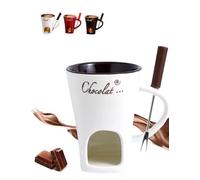 Ceramic Chocolate Fondue Mug with Forks Personal Cheese Melting Cup Butter Warmer Heated by Tealight for Candy Snack Caramel Chocolate Party- White