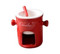 Ceramic Chocolate Fondue Mug with Forks Personal Cheese Melting Cup Butter Warmer Tealight Heated for Candy Snack Caramel Chocolate Party- Red A
