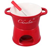 Ceramic Chocolate Fondue Pot Mug Set for Cheese and Butter Melting | Red Finish, Tea Light Warming Use, Easy to Clean, for Romantic Dates and Family Gatherings