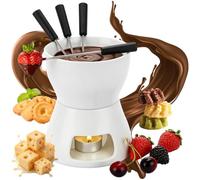 Ceramic Chocolate Fondue Pot Set 400ml, Chocolate Fondue Mug with 4 Forks | Tea Light Candle Fondue Pot, Mini Cheese & Butter Warmer Pot for Party, Home, Birthday, Picnics